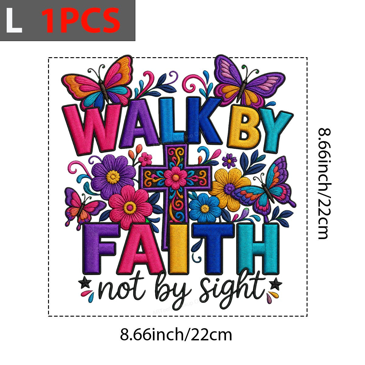 Christian Heat Transfer Walk By Faith Not By Sight Floral Cross and Butterfly Graphic for T Shirts Hoodies and Tote Bags - 7