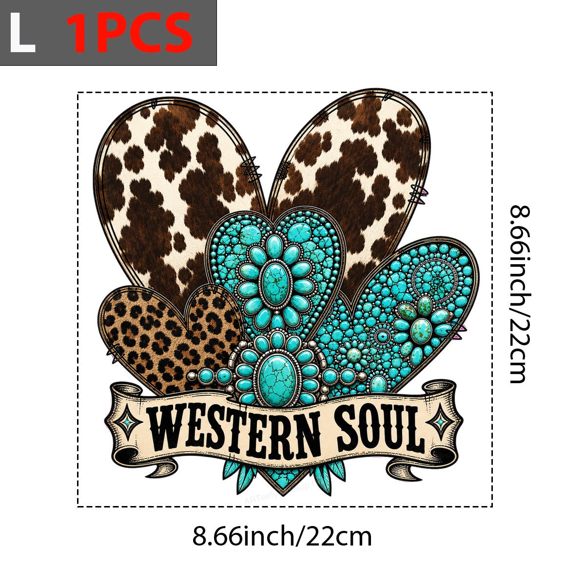 Western Heat Transfer Western Soul Turquoise Concho and Cow Print Hearts Graphic for T Shirts Hoodies and Tote Bags - 7