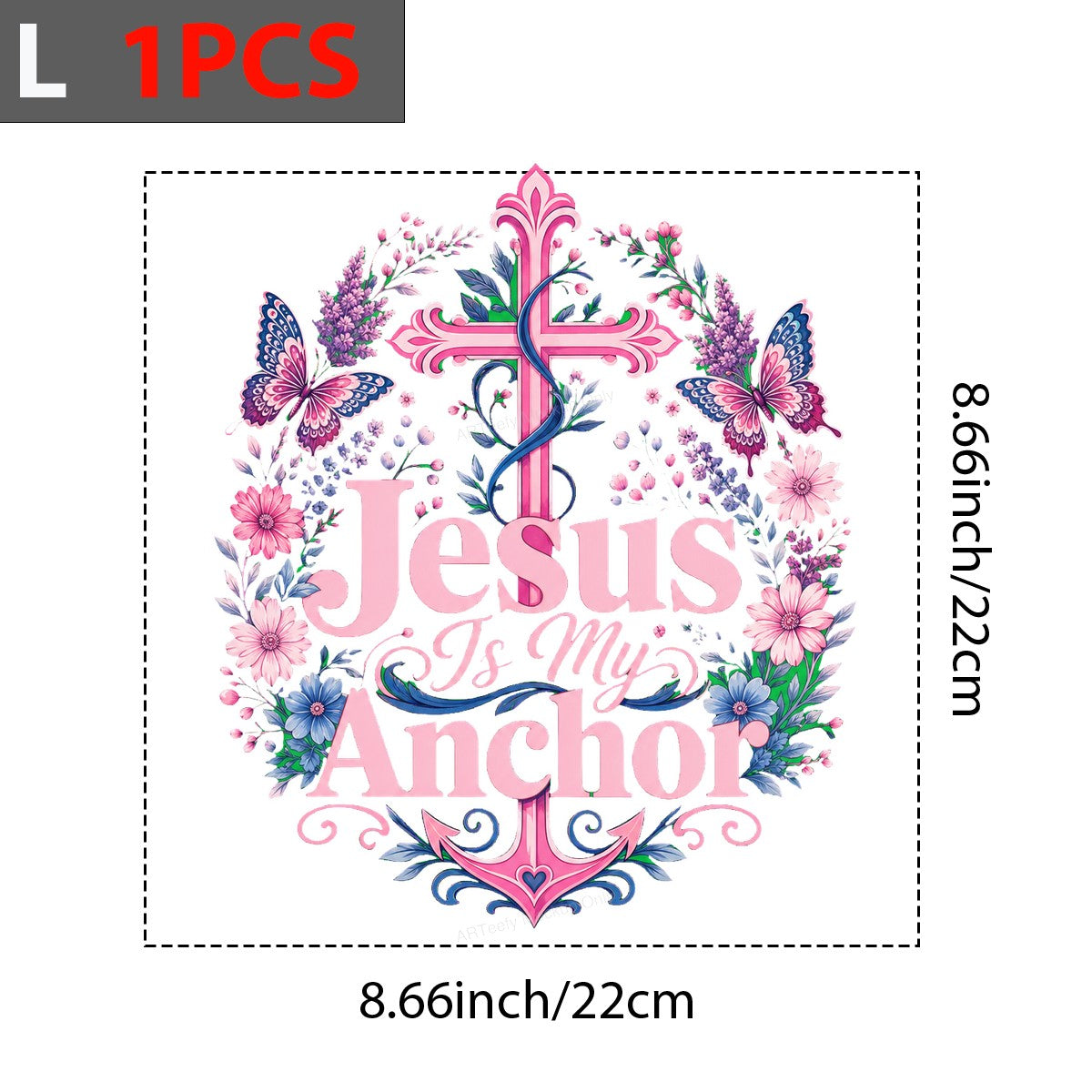 Christian Heat Transfer Jesus Is My Anchor Floral Cross and Butterfly Graphic for T Shirts Hoodies and Tote Bags - 7