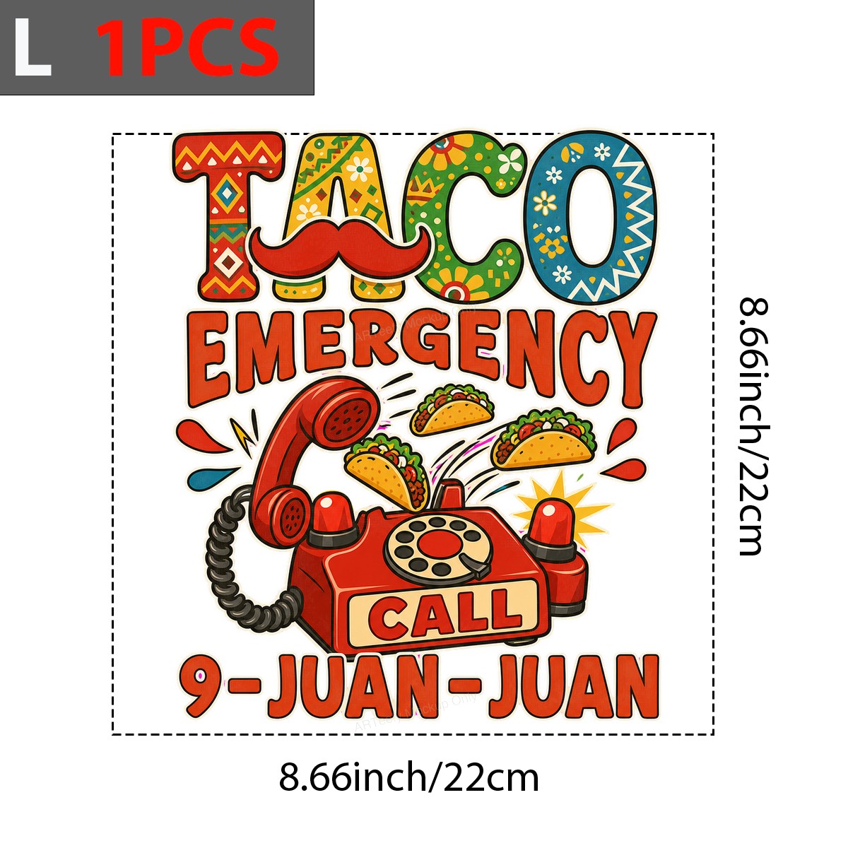 Funny Graphic Transfer Taco Emergency Call 9 Juan Juan Retro Phone and Taco Design for T Shirts Hoodies and Gifts - 7