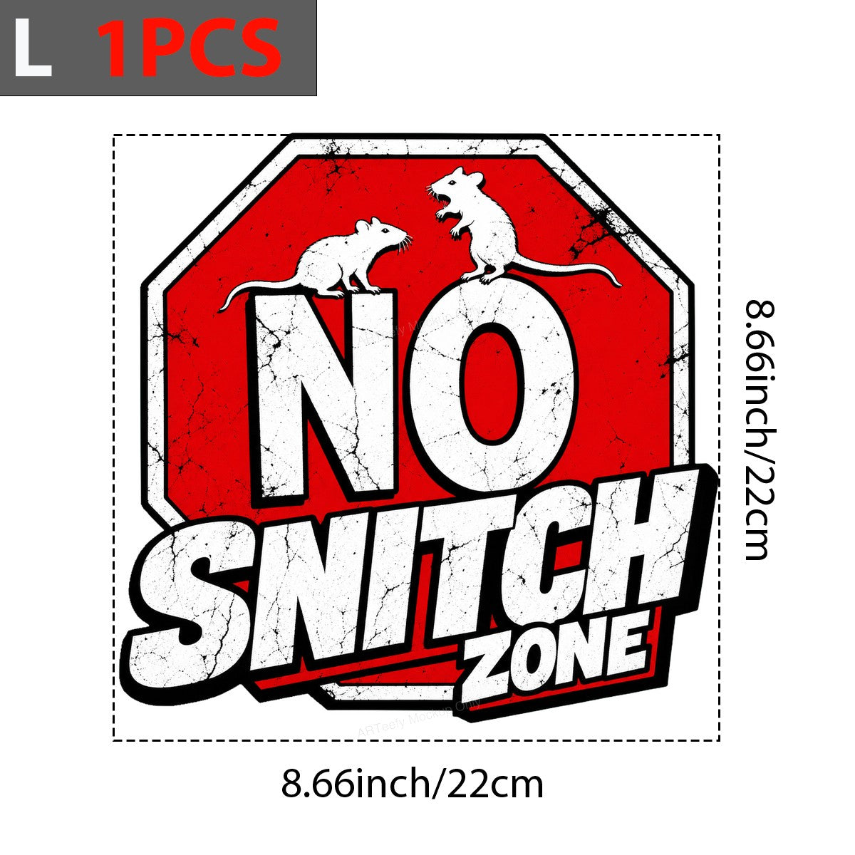 Funny Graphic Transfer No Snitch Zone Rat Sign Distressed Red Stop Sign Design for T Shirts Hoodies and Streetwear - 7