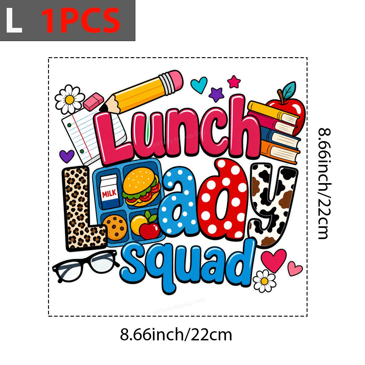 DTF Transfer Lunch Lady Squad Colorful Leopard and Polka Dot School Graphic for T Shirts Hoodies and Teacher Gifts - 7