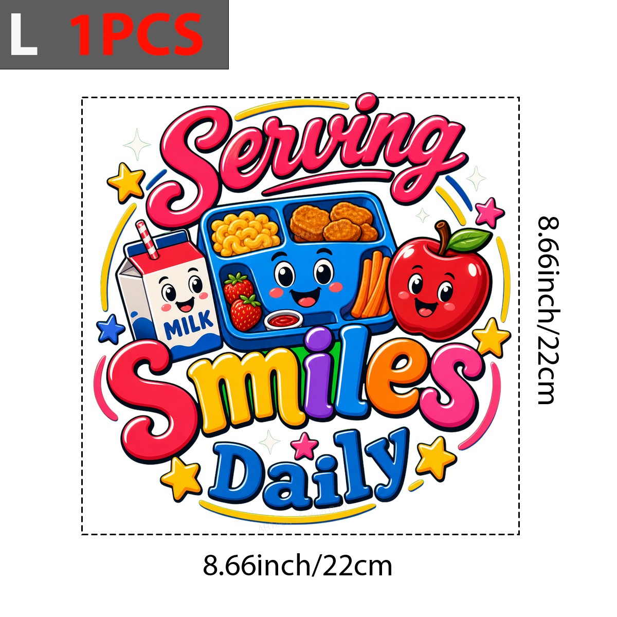 DTF Transfer Serving Smiles Daily School Lunch Tray Cartoon Graphic for T Shirts Hoodies and Teacher Apparel - 7
