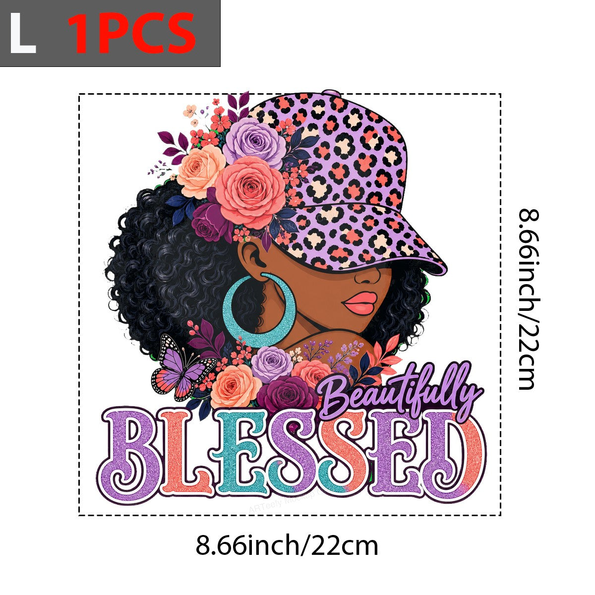 DTF Heat Transfer Beautifully Blessed Black Woman Leopard Hat Floral Graphic for T Shirts Hoodies and Tote Bags - 7