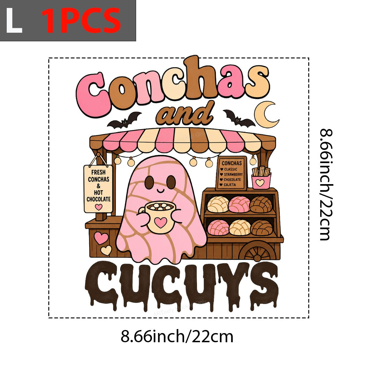 Funny Graphic Transfer Conchas and Cucuy Bakery Ghost Cartoon Design for T Shirts Hoodies and Tote Bags - 7