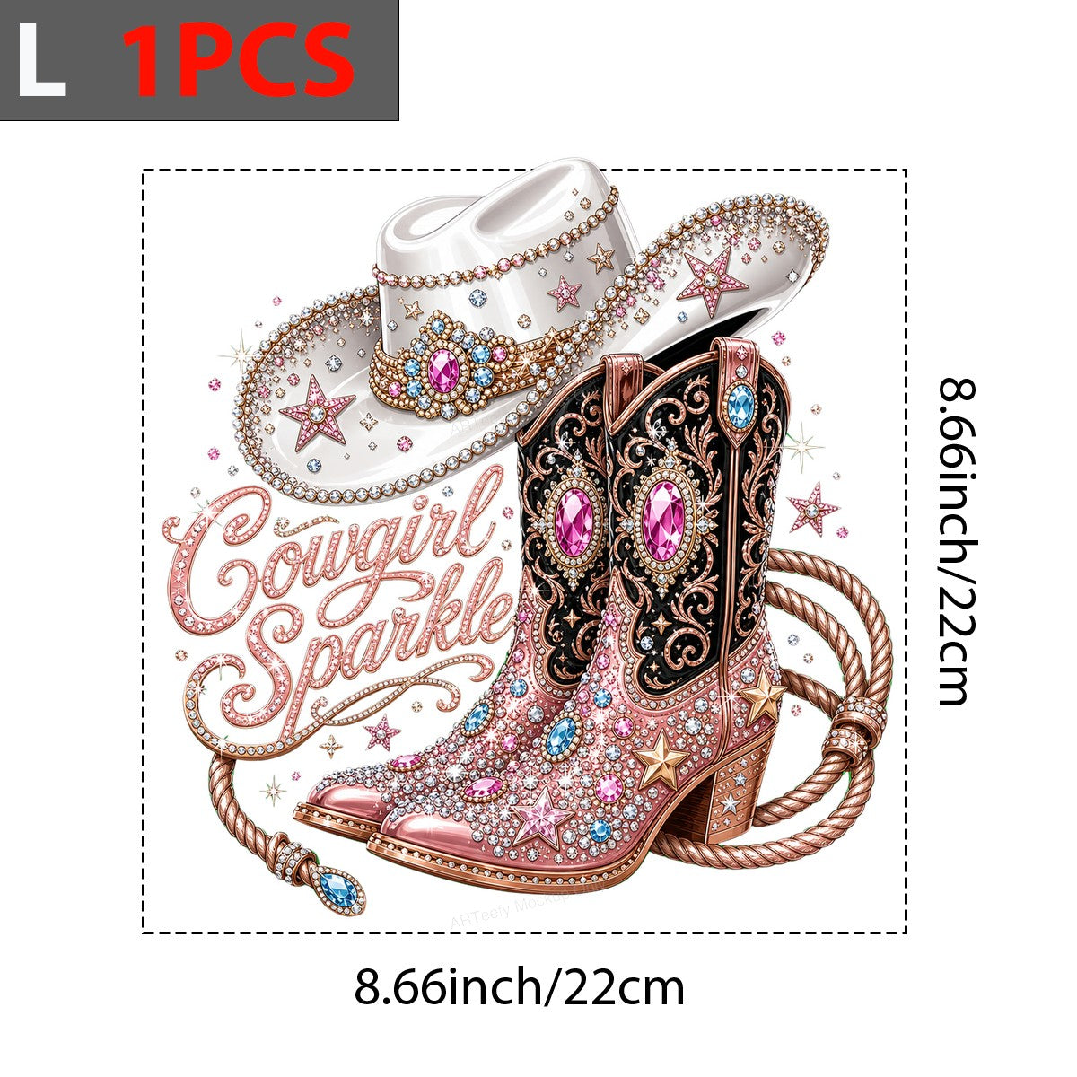 Western Heat Transfer Cowgirl Sparkle Rhinestone Boots and Hat Graphic for T Shirts Hoodies and Tote Bags - 7