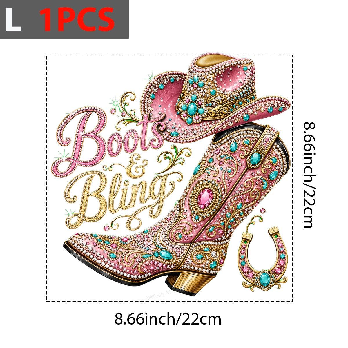 Western Heat Transfer Boots and Bling Pink Rhinestone Cowgirl Boot and Hat Graphic for T Shirts Hoodies and Tote Bags - 7
