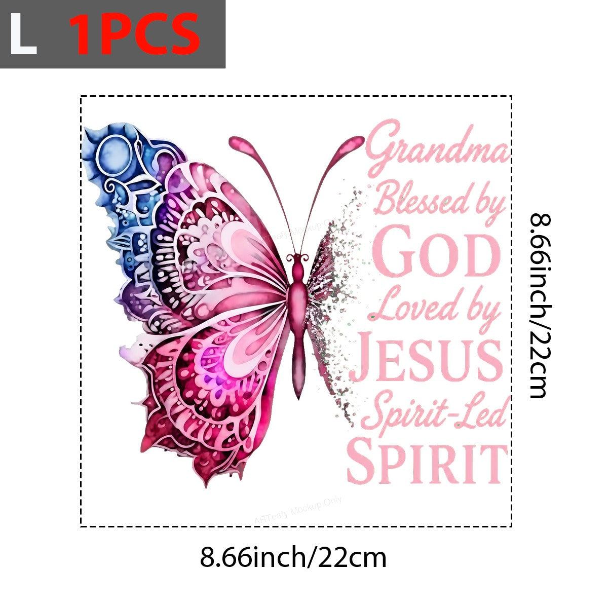 Christian Heat Transfer Grandma Blessed by God Loved by Jesus Butterfly Graphic for T Shirts Hoodies and Gifts - 7