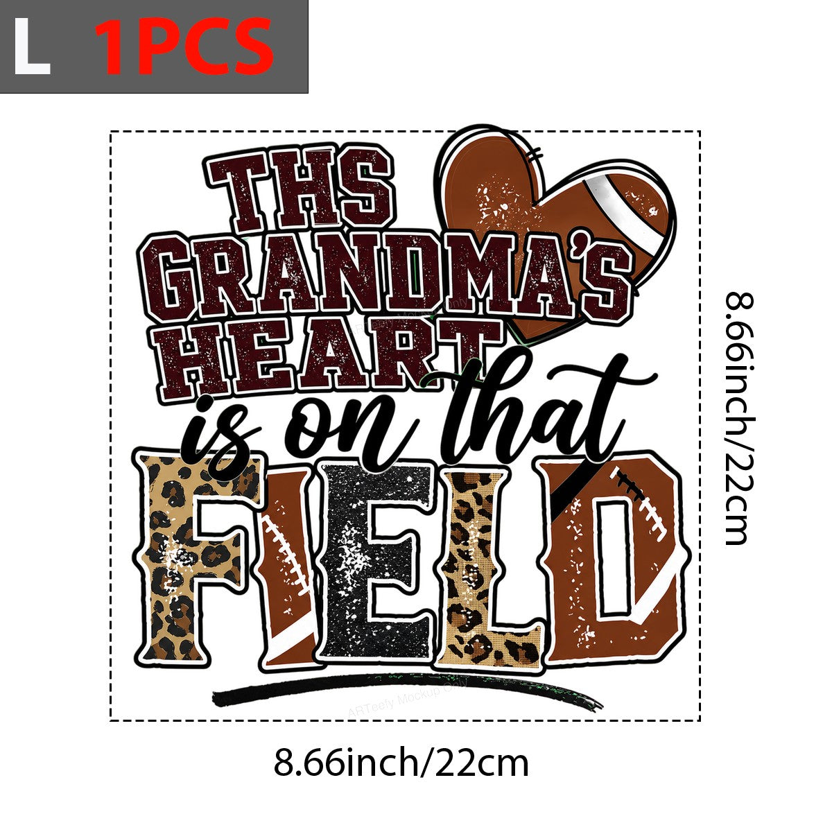 DTF Transfer This Grandma’s Heart Is On That Field Football Leopard Print Graphic for T Shirts Hoodies and Game Day Apparel - 7