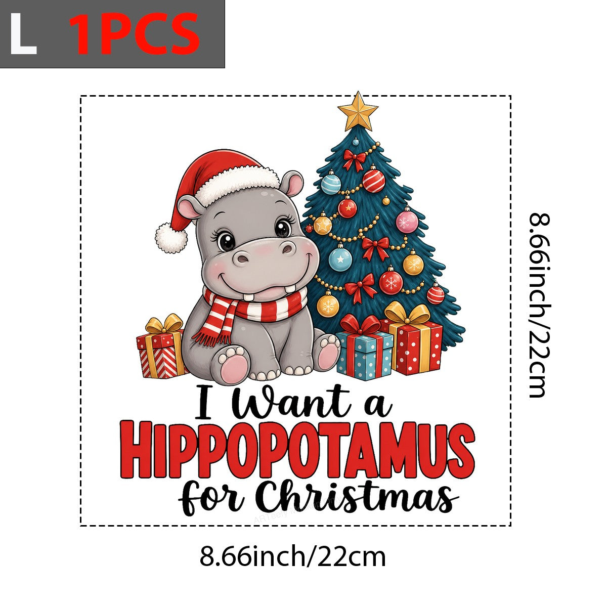 DTF Transfer I Want a Hippopotamus for Christmas Santa Hippo and Tree Graphic for Holiday Shirts and Gifts - 7