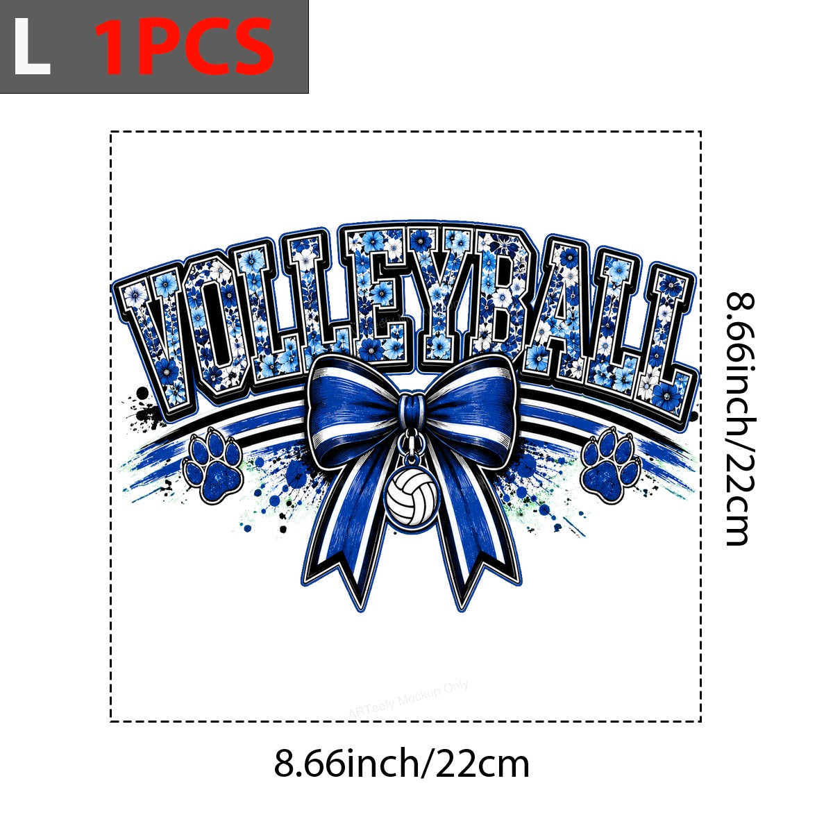 DTF Heat Transfer Volleyball Blue Floral Bow and Paw Print Graphic for T Shirts Hoodies and Team Spirit Apparel - 7
