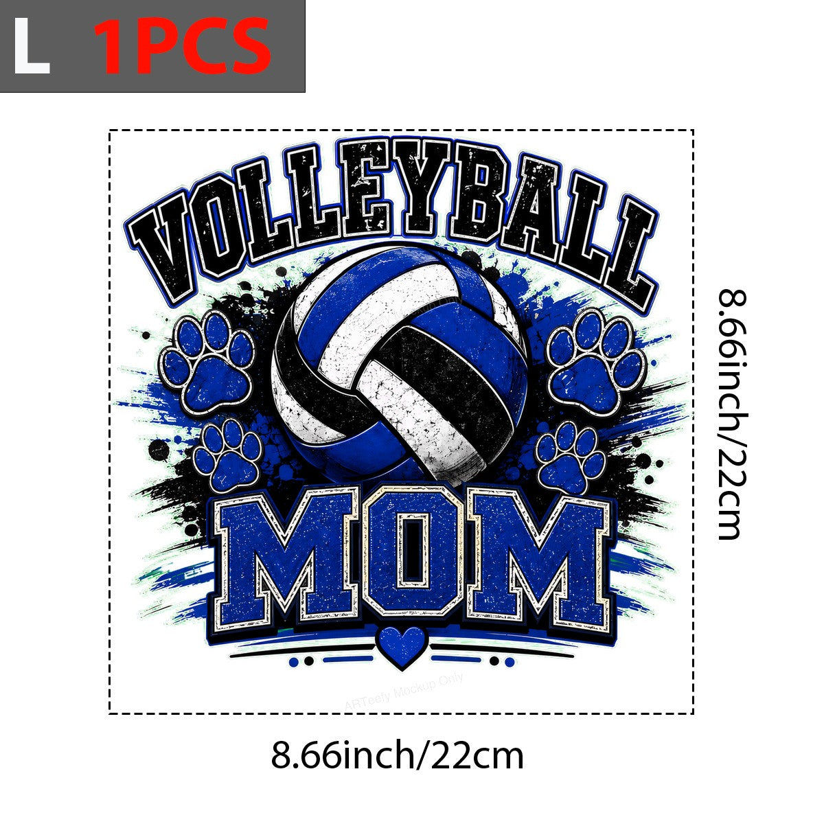 DTF Transfer Volleyball Mom Paw Print Blue Grunge Graphic for T Shirts Hoodies and Tote Bags - 7