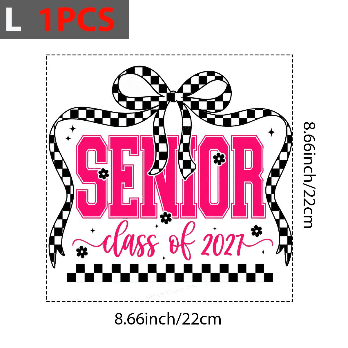 DTF Heat Transfer Senior Class of 2027 Checkered Bow Pink Lettering Graphic for T Shirts Hoodies and Graduation Gifts - 7