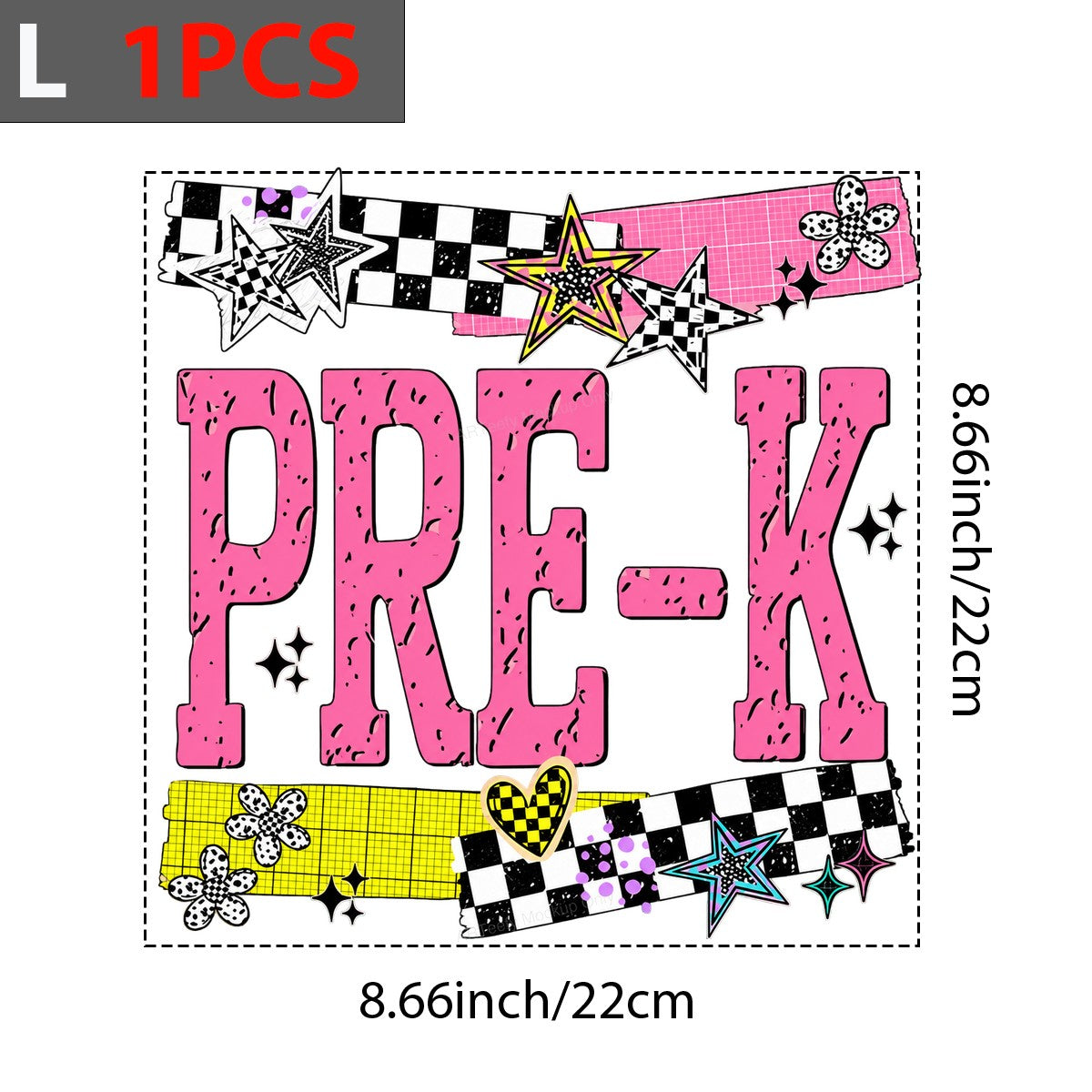 DTF Heat Transfer PRE-K Checkerboard Stars and Hearts Graphic for T Shirts Hoodies and Tote Bags - 7