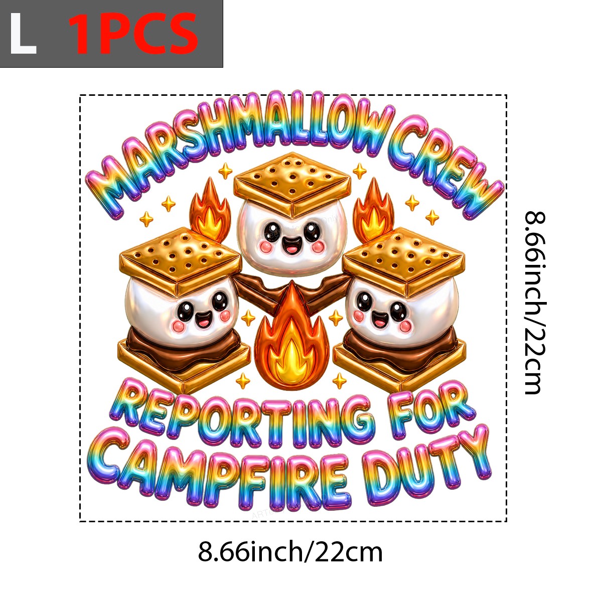 Funny Graphic Transfer Marshmallow Crew Reporting For Campfire Duty Cute S’mores Art for T Shirts Hoodies and Camping Apparel - 7