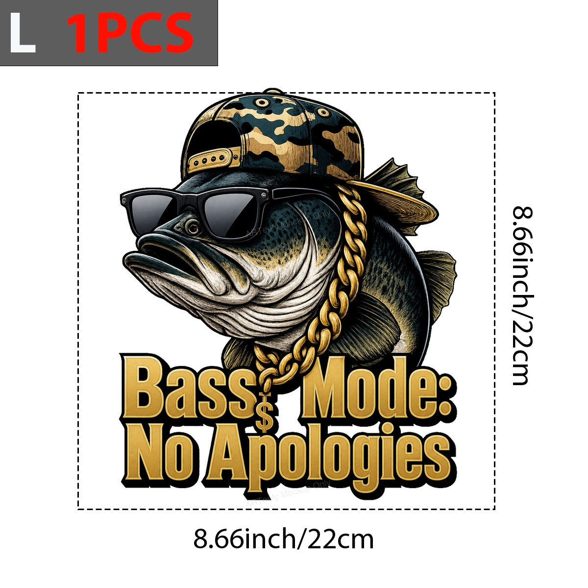 Funny Graphic Transfer Bass Mode No Apologies Cool Rapper Fish with Gold Chain Design for T Shirts Hoodies and Fishing Gifts - 7