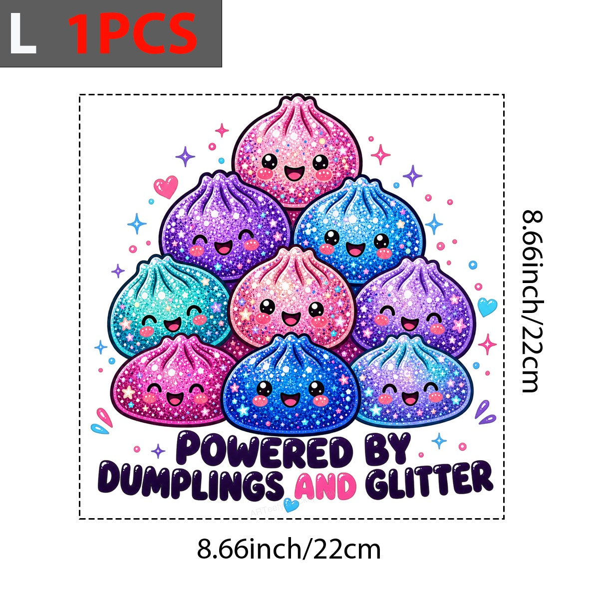 Funny Graphic Transfer Powered By Dumplings And Glitter Kawaii Sparkle Dumpling Art for T Shirts Hoodies and Tote Bags - 7