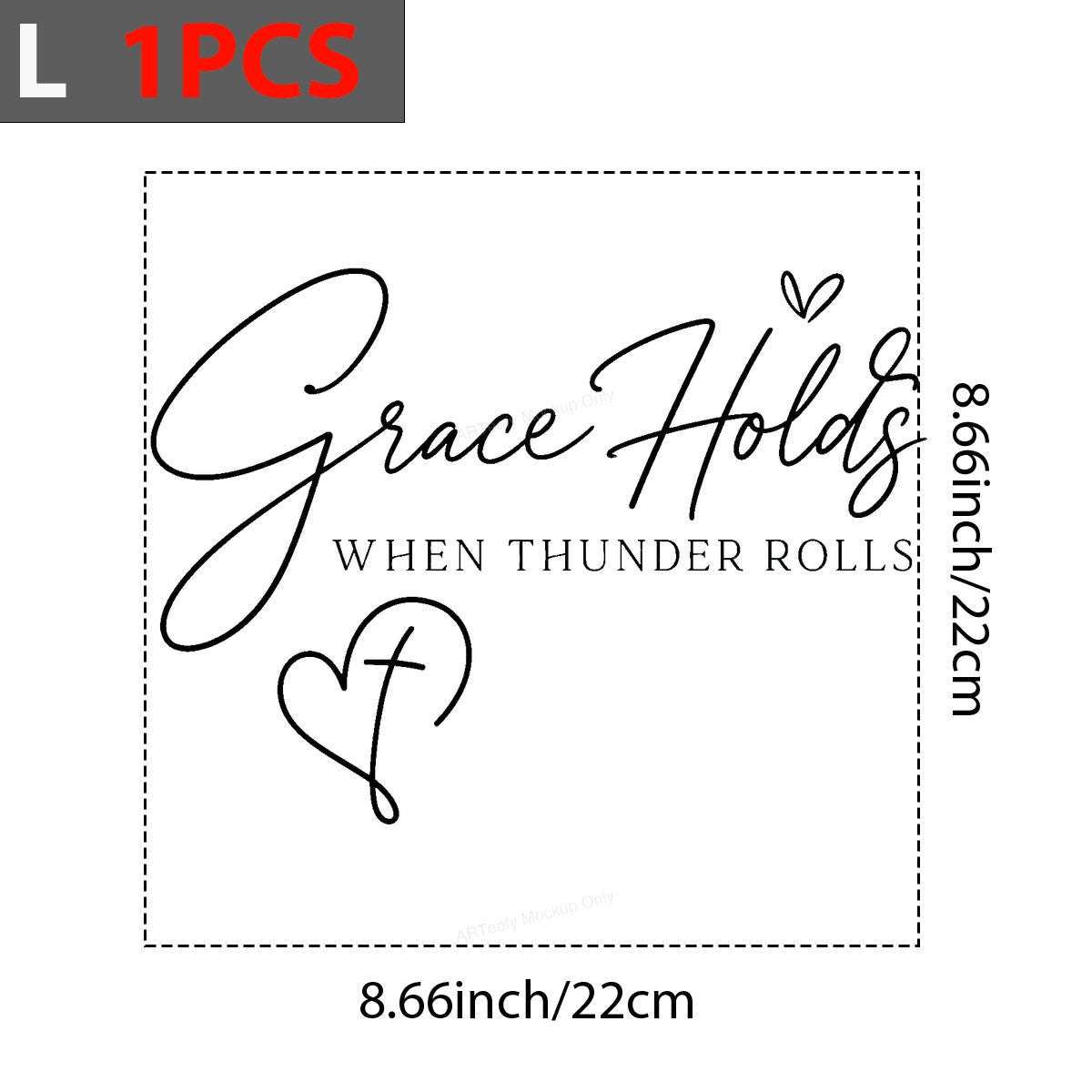 Christian Heat Transfer Grace Holds When Thunder Rolls Script Heart Cross Graphic for T Shirts Hoodies and Tote Bags - 7