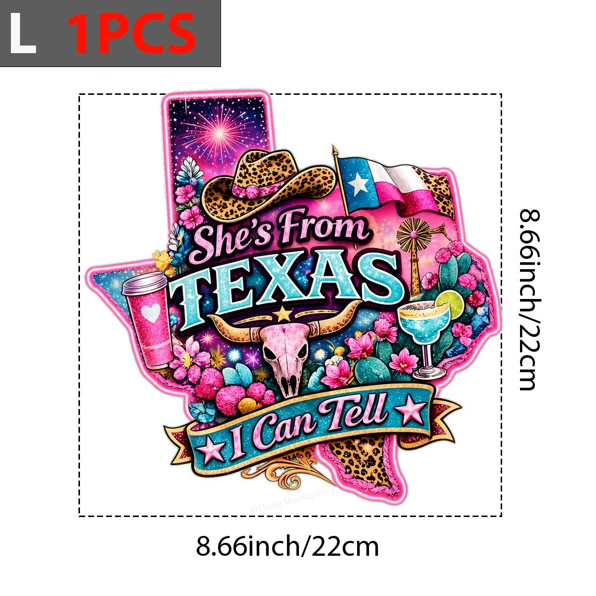 DTF Heat Transfer She’s From Texas I Can Tell Western Cow Skull and Cactus Graphic for T Shirts Hoodies and Tote Bags - 7