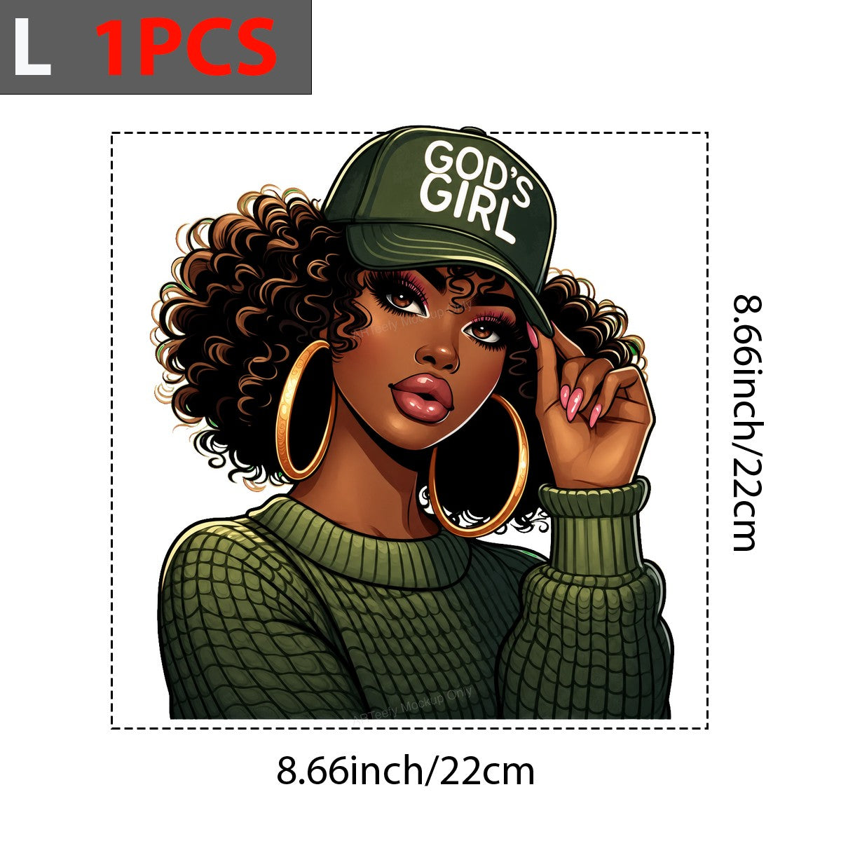 Christian Heat Transfer God’s Girl Afro Woman Graphic with Green Hat for T Shirts Hoodies and Tote Bags - 7