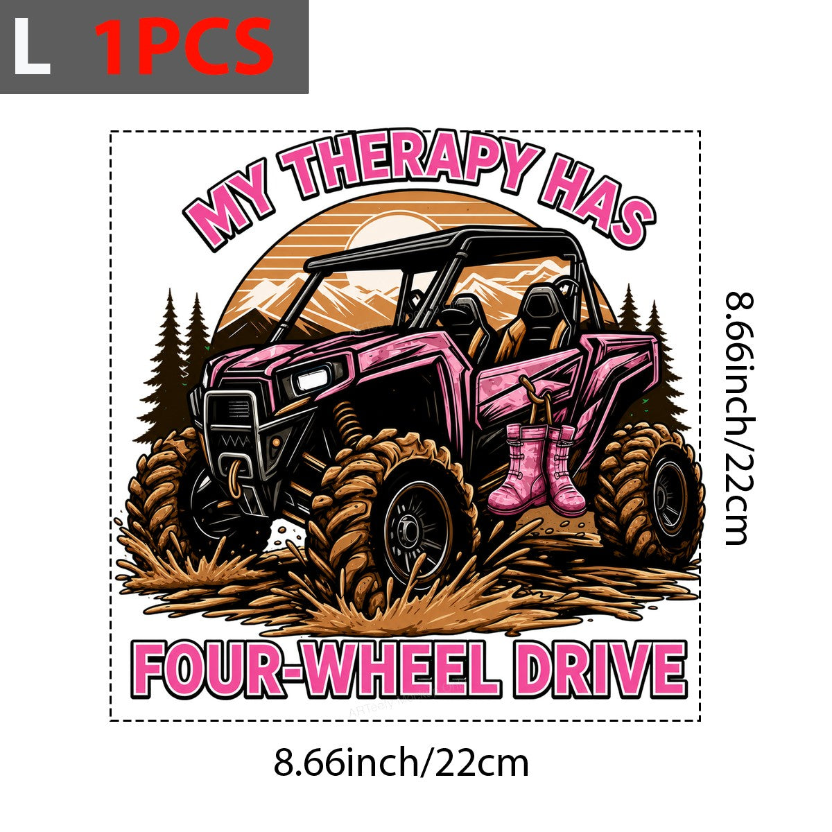 DTF Transfer My Therapy Has Four Wheel Drive Pink ATV Graphic for T Shirts Hoodies and Off Road Apparel - 7
