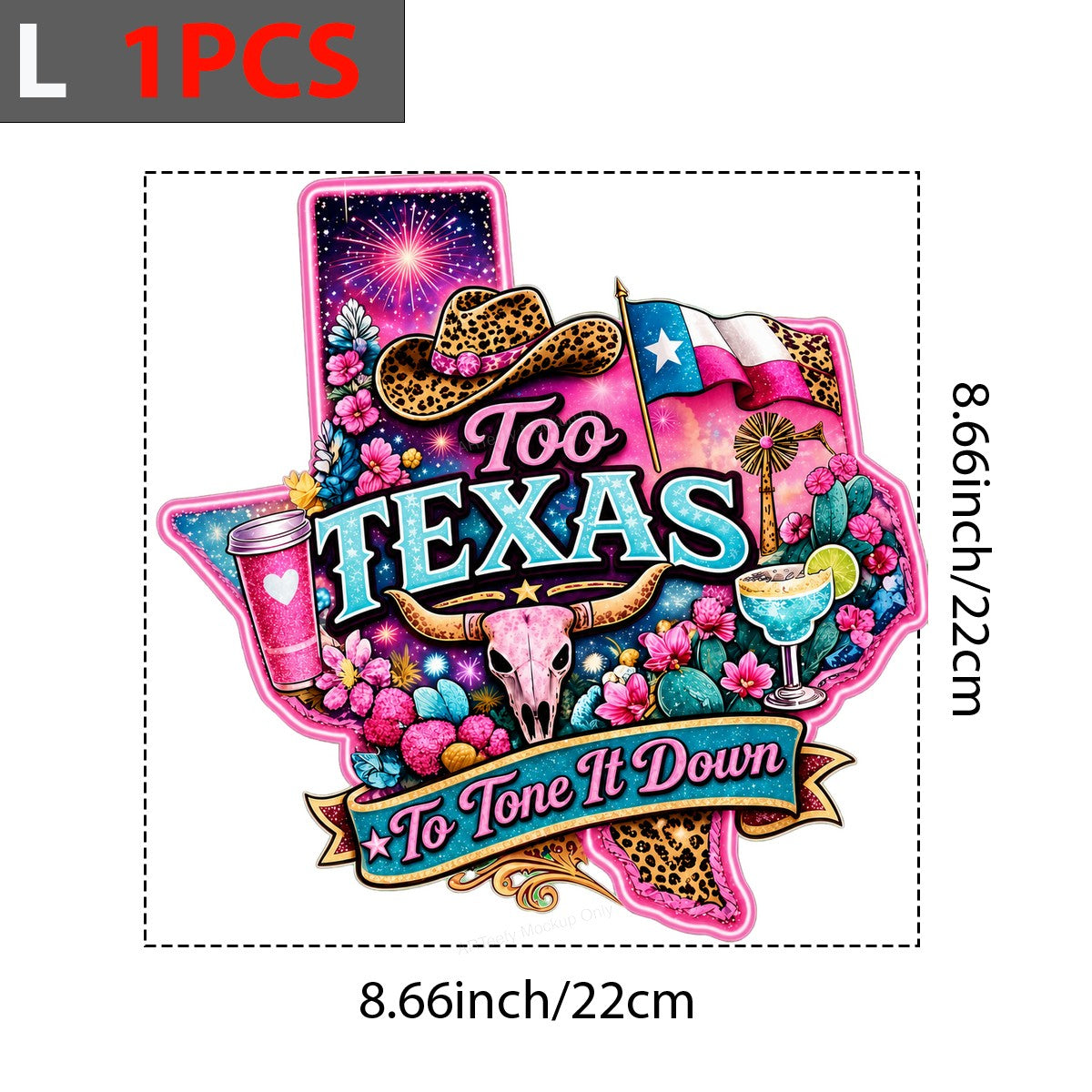 DTF Heat Transfer Too Texas To Tone It Down Western Cowgirl Skull and Cactus Graphic for T Shirts Hoodies and Tote Bags - 7
