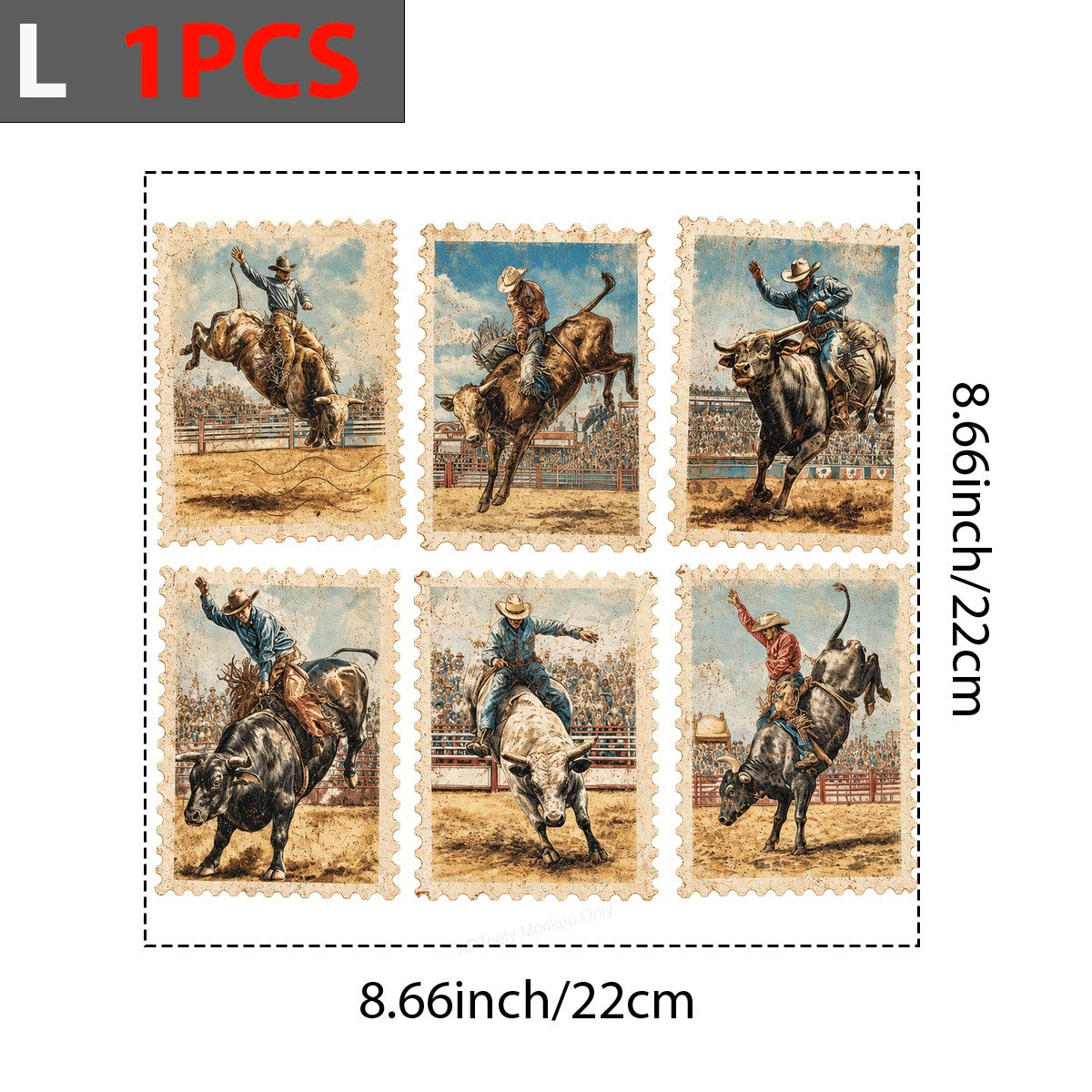 Western Heat Transfer Vintage Rodeo Bull Rider Postage Stamp Graphic for T Shirts Hoodies and Tote Bags - 7