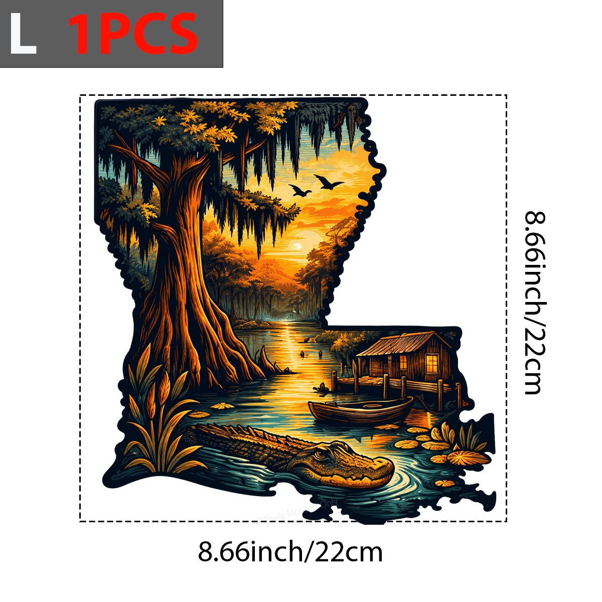 DTF Heat Transfer Louisiana Bayou Sunset with Alligator and Cabin Graphic for T Shirts Hoodies and Tote Bags - 7