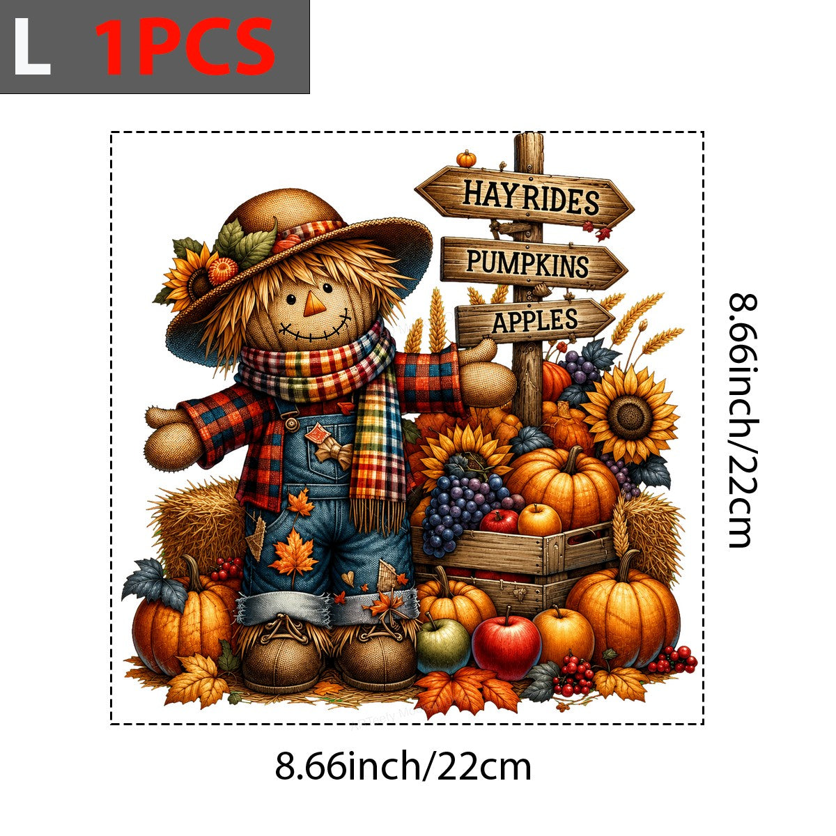 DTF Transfer Cute Fall Scarecrow with Pumpkins Sunflowers and Hayrides Sign Graphic for T Shirts Hoodies and Tote Bags - 7
