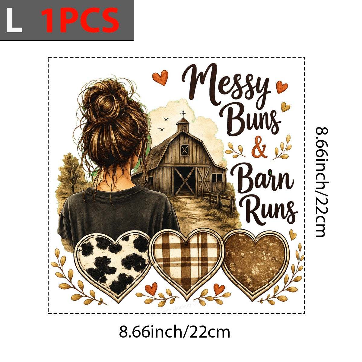 DTF Heat Transfer Messy Buns and Barn Runs Farm Girl Rustic Heart Graphic for T Shirts Hoodies and Tote Bags - 7
