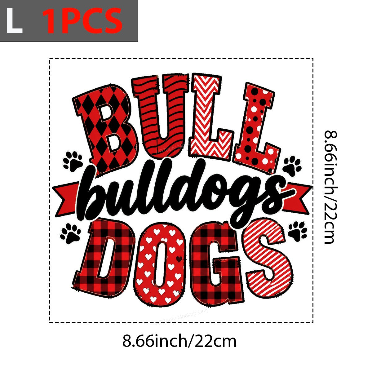 DTF Transfer Bull Bulldogs Dogs Red Plaid and Heart Graphic for T Shirts Hoodies and Tote Bags - 7
