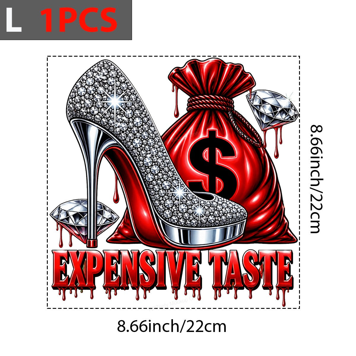 DTF Transfer Expensive Taste Crystal High Heel and Money Bag Graphic for T Shirts Hoodies and Tote Bags - 7