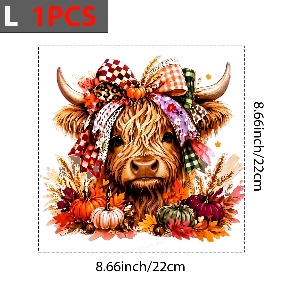 DTF Heat Transfer Highland Cow with Fall Pumpkins Plaid Bow Graphic for T Shirts Hoodies and Tote Bags - 7