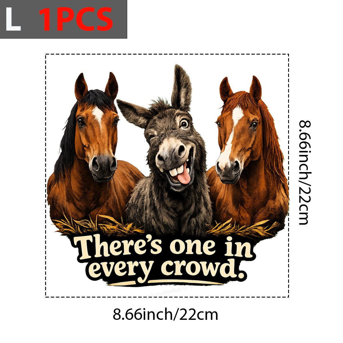 Funny Graphic Transfer “There’s One in Every Crowd” Silly Donkey with Horses Cartoon Design for T Shirts Hoodies and Casual Wear - 7