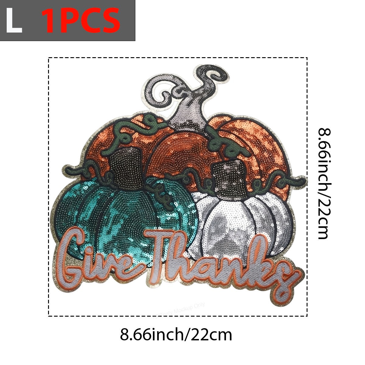 Heat Transfer Patch Give Thanks Sequin Pumpkins Graphic for Thanksgiving Shirts Hoodies and Tote Bags - 7