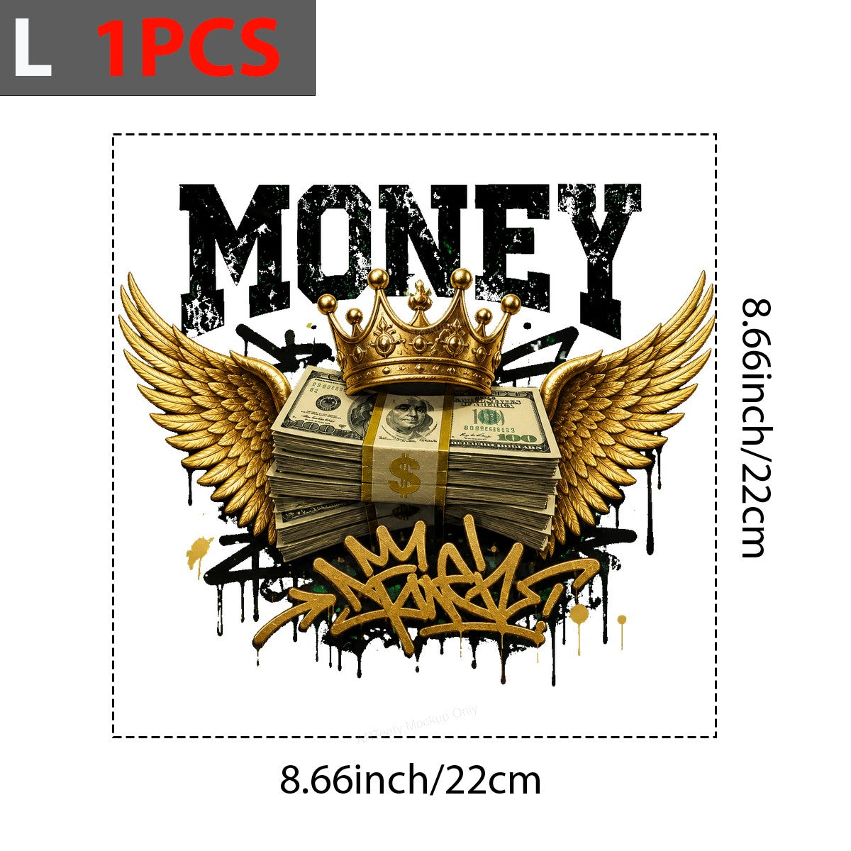 DTF Heat Transfer Money Crown and Wings Cash Stack Graffiti Graphic for T Shirts Hoodies and Streetwear Apparel - 7