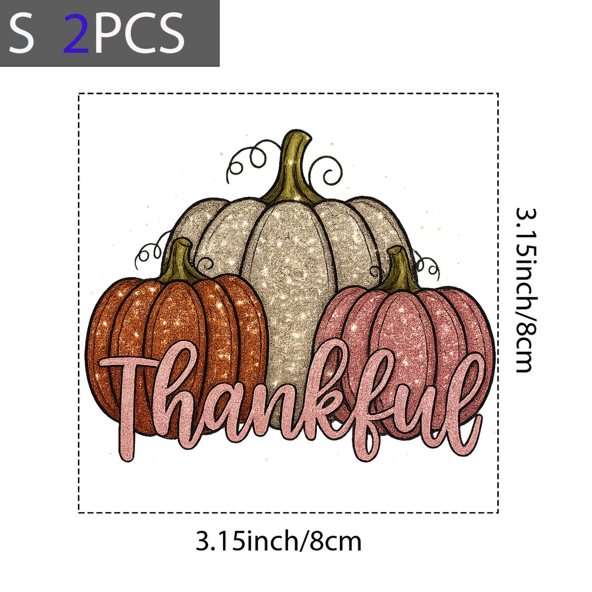 DTF Heat Transfer Iron On Sticker Thankful Glitter Pumpkins for Fall Home Decor Thanksgiving Apparel and DIY Projects - 8