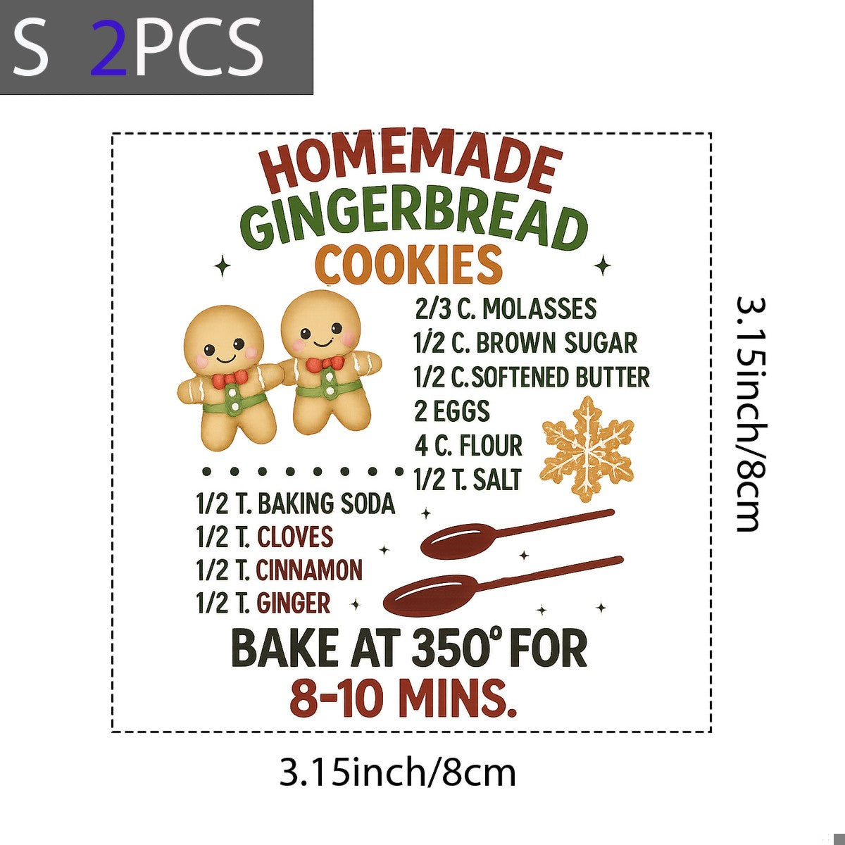 DTF Heat Transfer Iron On Sticker Homemade Gingerbread Cookies Recipe with Cute Gingerbread Man Graphic for Christmas Holiday Baking Decor Aprons Towels and Kitchen Gifts - 8