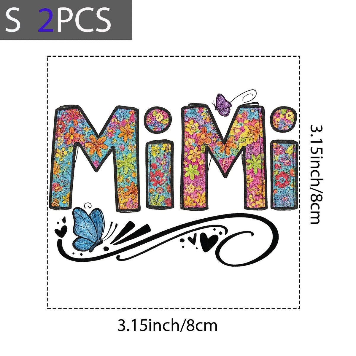 DTF Heat Transfer Iron On Sticker Floral Butterfly Letter MiMi Pattern for Crafts Clothing Decoration DIY Projects Adult Apparel Customization - 8