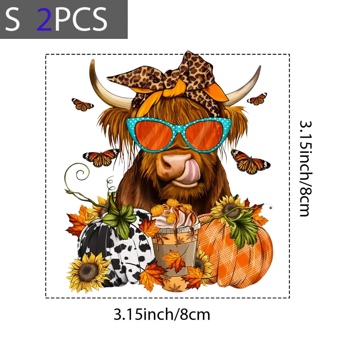 DTF Heat Transfer Iron On Sticker Highland Cow with Sunglasses and Pumpkins for Fall Home Decor T Shirts Hoodies Bags and Halloween Party Favors - 8
