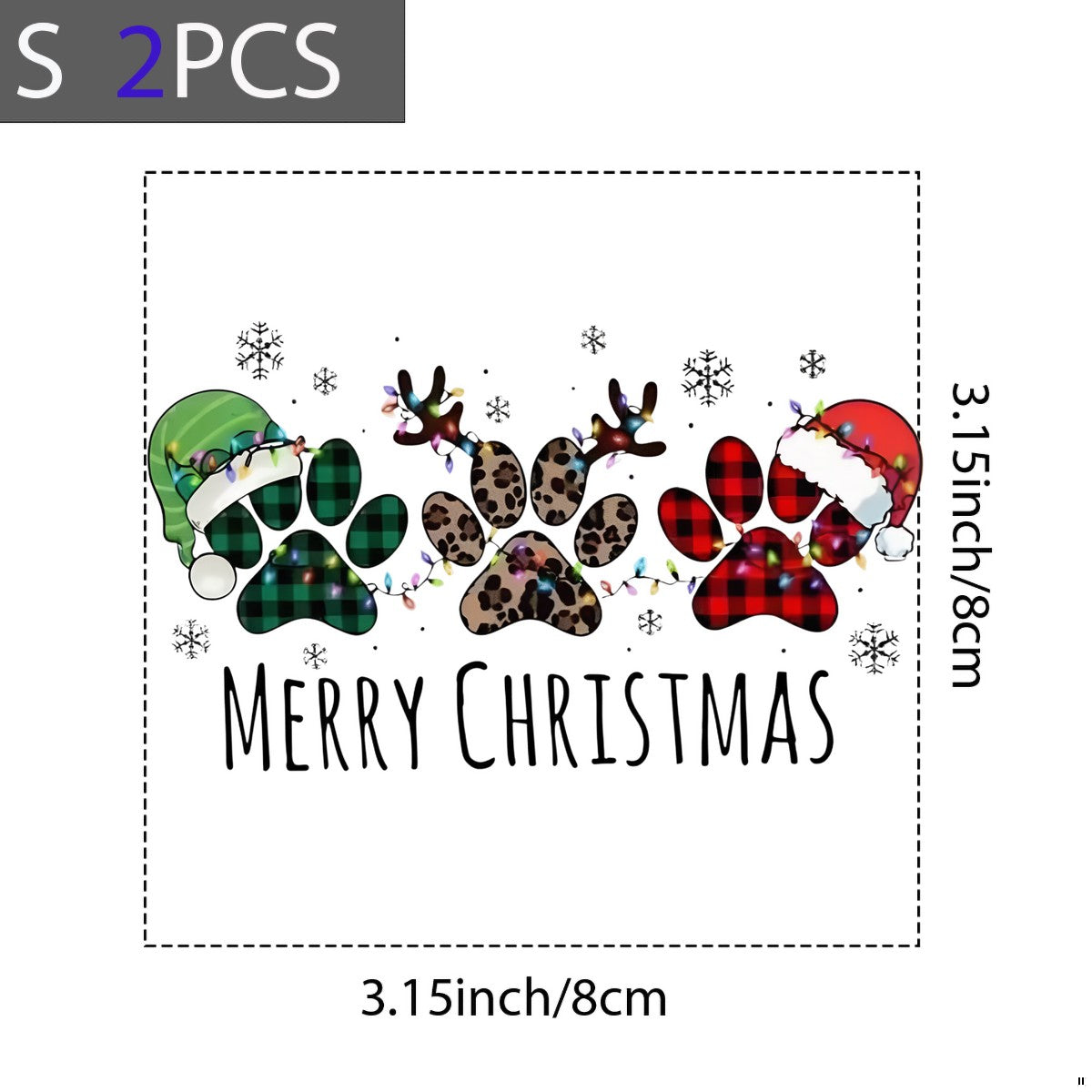 DTF Heat Transfer Iron On Sticker Merry Christmas Paw Prints with Santa Hats Snowflakes and Christmas Lights for Holiday T Shirts Hoodies Bags Home Decoration and Family Celebration - 8