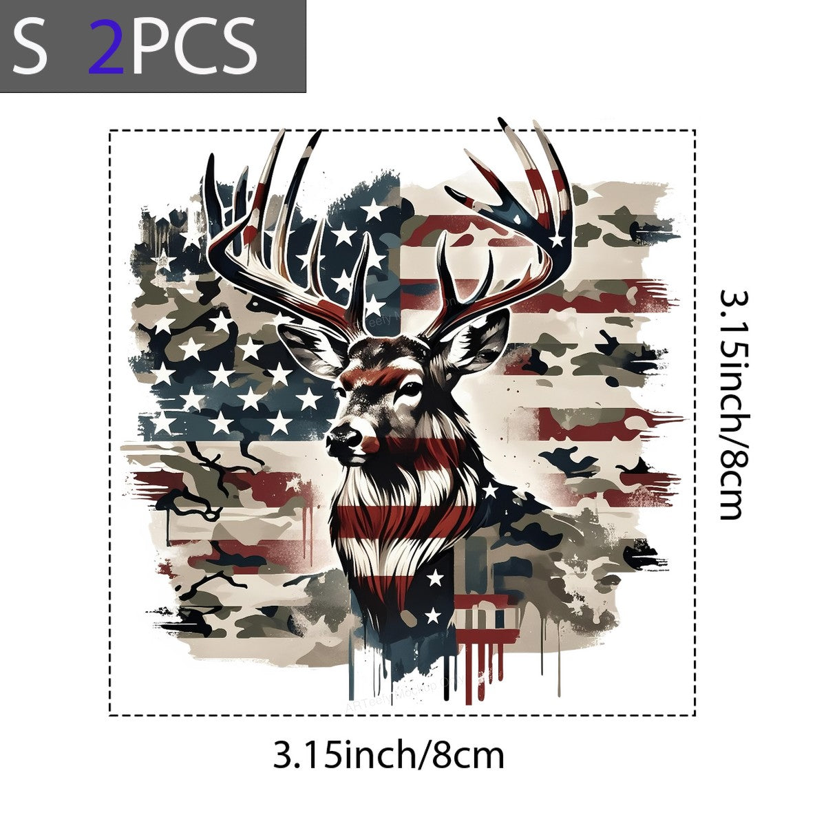 DTF Heat Transfer Patriotic Deer with American Flag Camo Graphic for T Shirts Hoodies and Hunting Apparel - 8