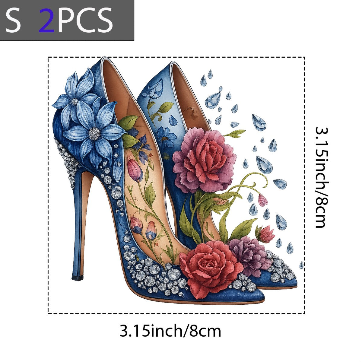 DTF Heat Transfer Iron On Sticker Elegant Floral Design with Rhinestones Sparkling for Fashionable Footwear and Home Decor - 8