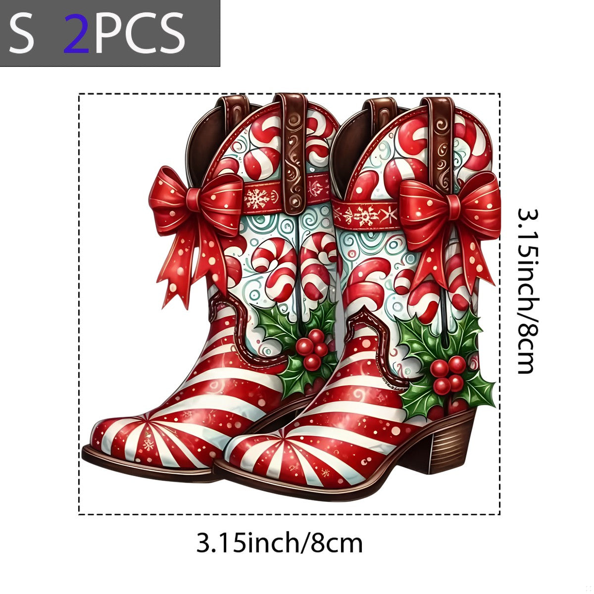 DTF Heat Transfer Iron On Sticker Christmas Candy Cane Cowgirl Boots Festive Holiday Apparel for T Shirts Hoodies Bags and Home Decor - 8