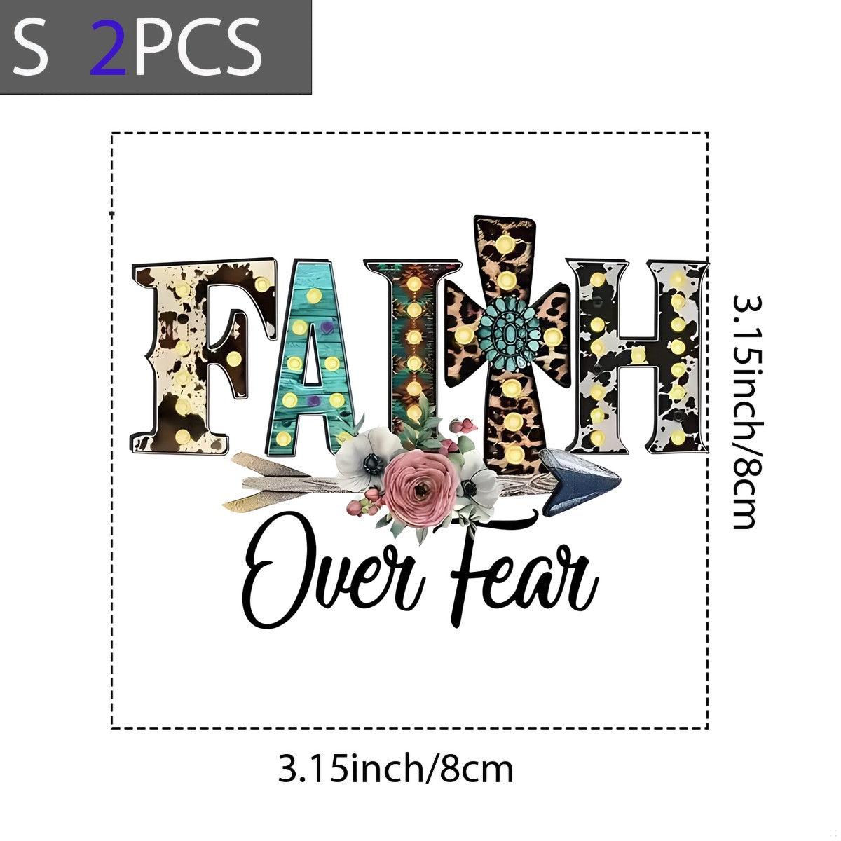 DTF Heat Transfer Iron On Sticker Faith Over Fear Lettering with Rustic Floral Arrow Pattern for Western Apparel Bags Home Decor and Inspirational Gifts - 8