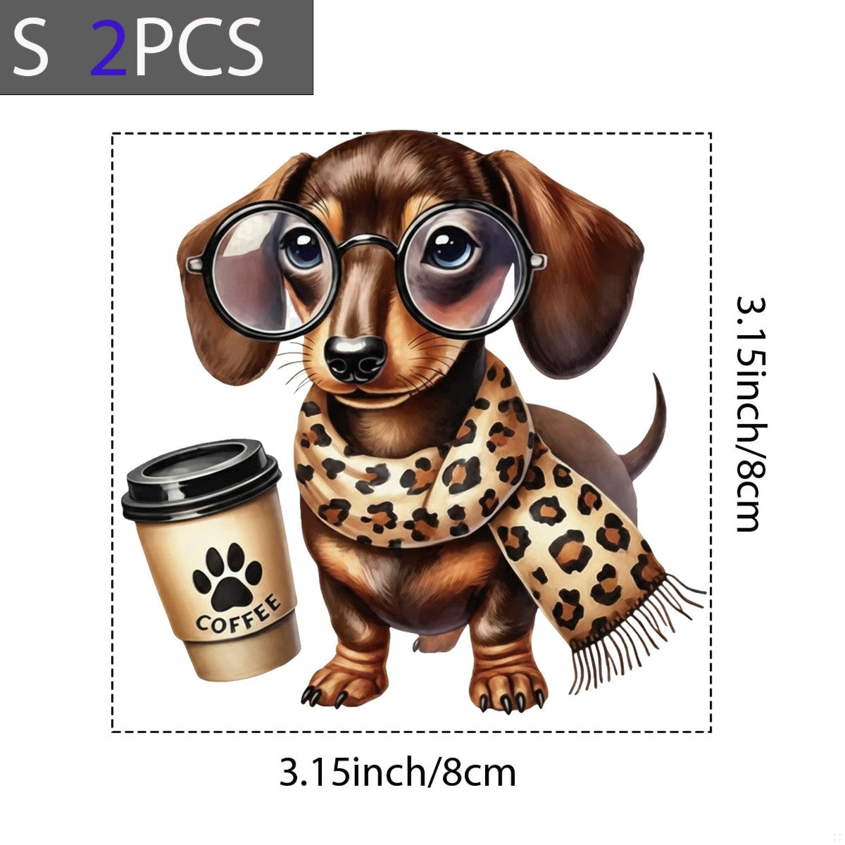 DTF Heat Transfer Iron On Sticker Cute Dachshund with Coffee Cup and Leopard Scarf for Fall Home Decor T Shirts Hoodies and Tote Bags - 8