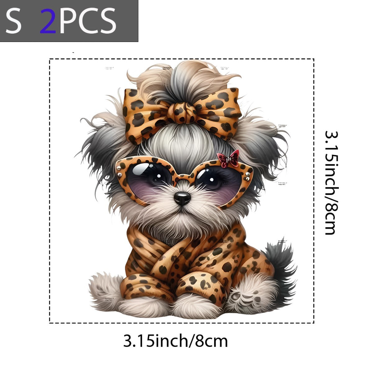 DTF Heat Transfer Iron On Sticker Cute Shih Tzu Puppy in Leopard Print Outfit for Animal Lovers Apparel Bags Jackets and Home Decor - 8