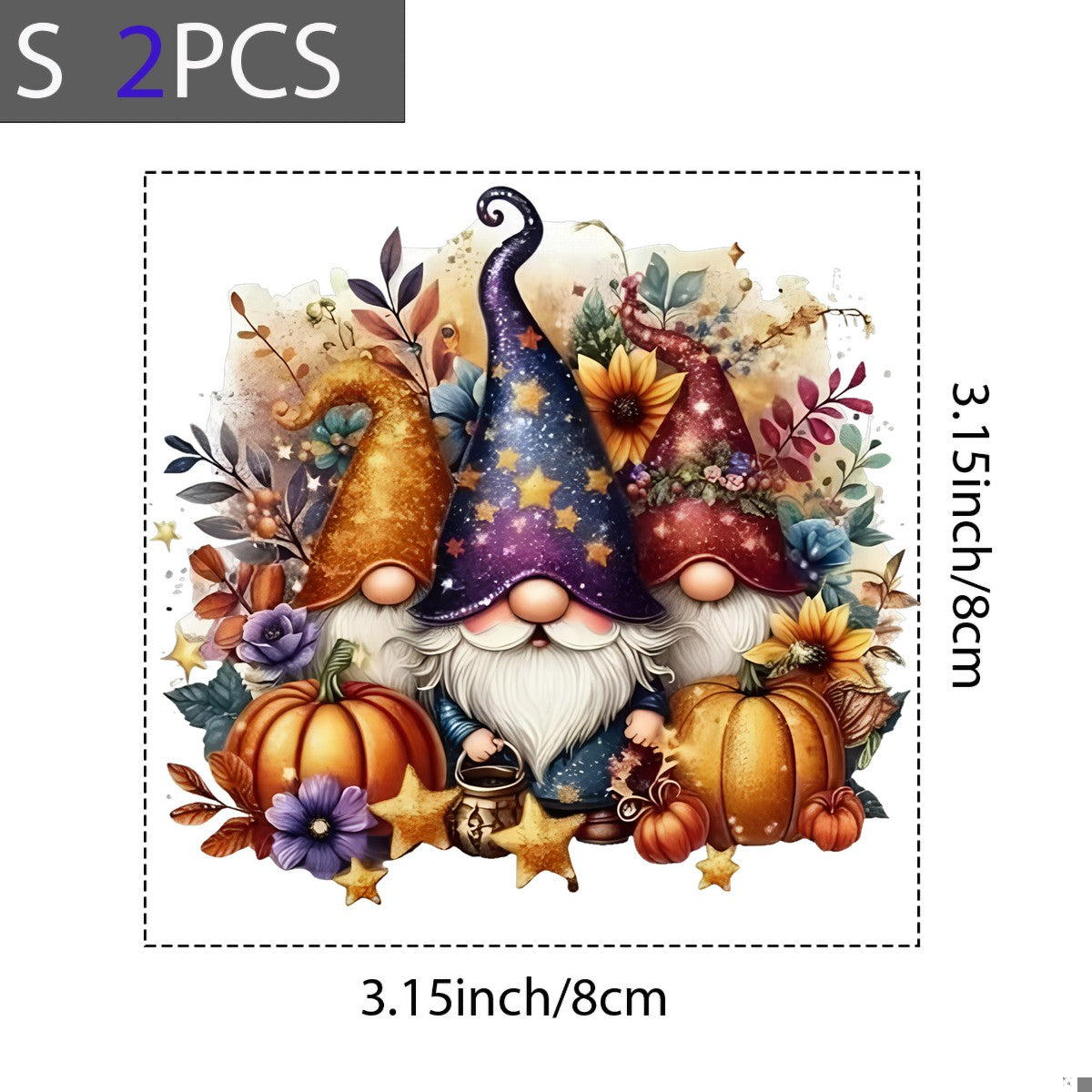 DTF Heat Transfer Iron On Sticker Gnome Trio with Pumpkins and Autumn Leaves for Halloween Decorations Fall Home Decor T Shirts and Bags - 8
