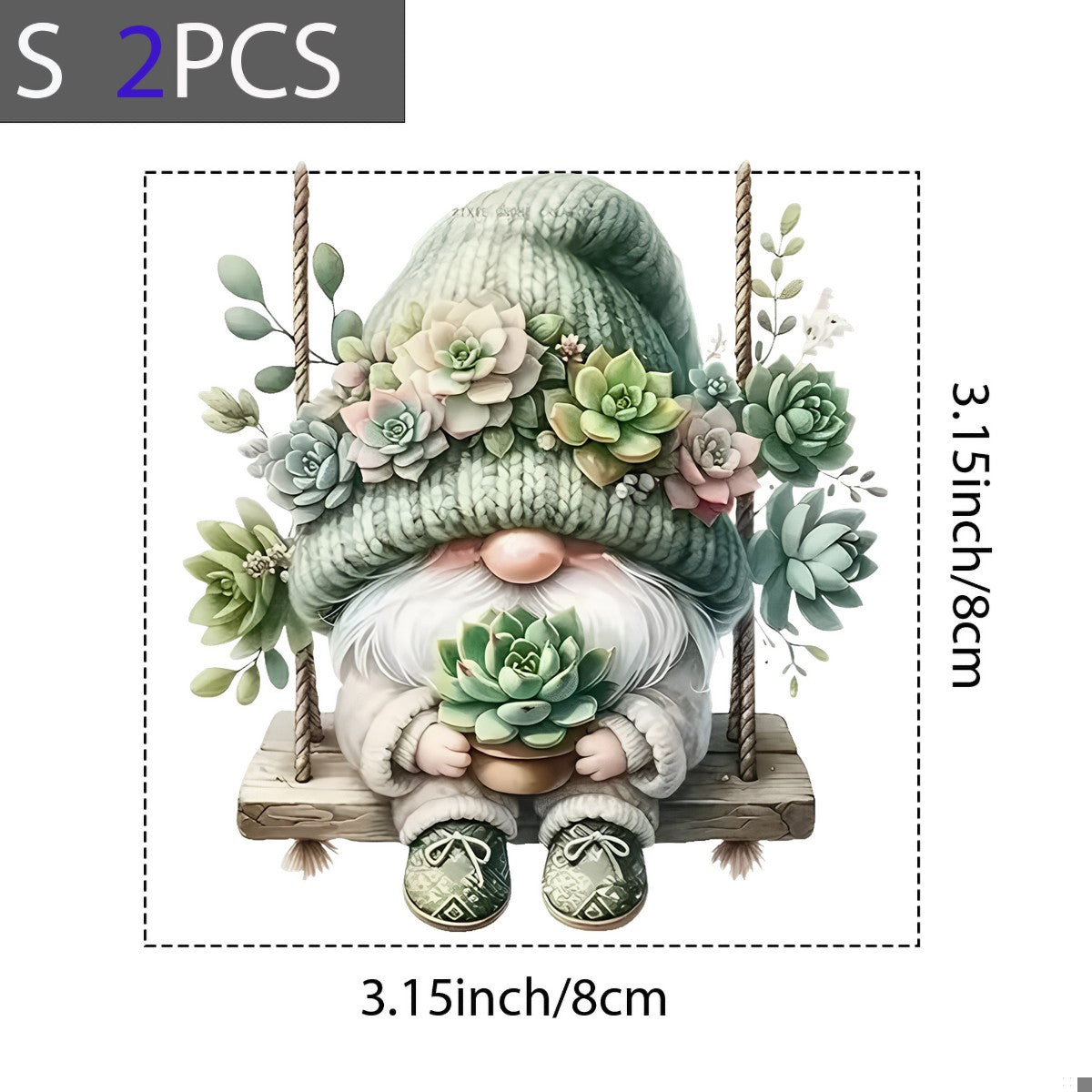 DTF Heat Transfer Iron On Sticker Gnome with Succulent Plants in Green Knit Hat for Fall Home Decor T Shirts Hoodies Bags and Seasonal Gifts - 8