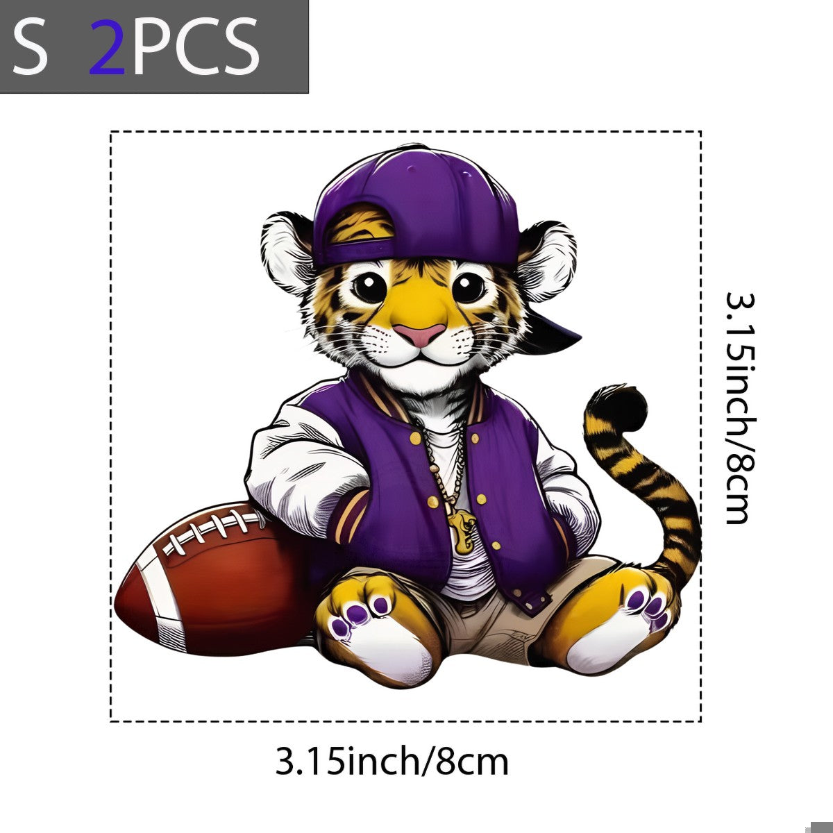 DTF Heat Transfer Iron On Sticker Cute Sporty Tiger with Purple Cap and Football Graphic for Apparel Bags Jackets and Home Decor - 8